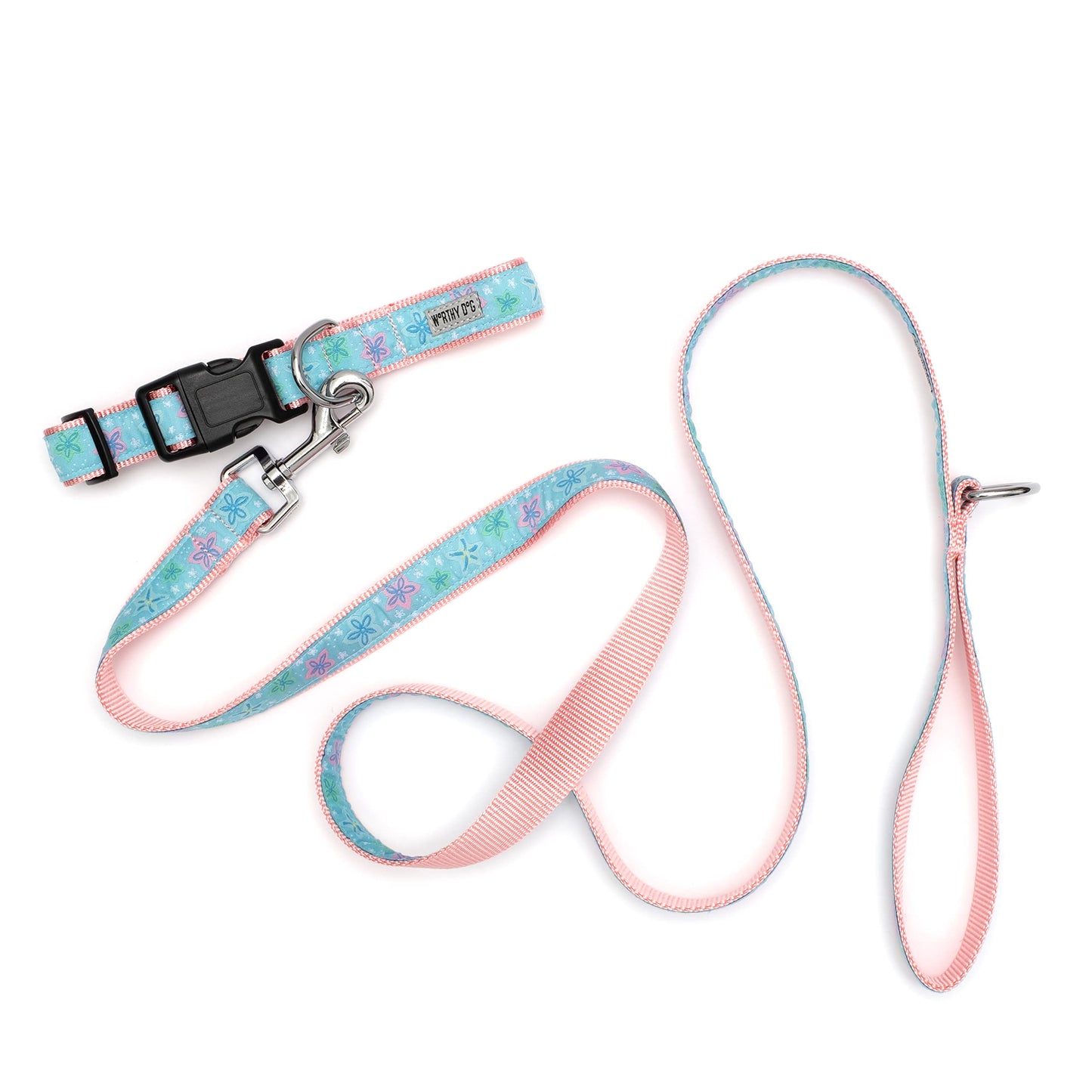 Fashionable Jelly Beans Leash for Dogs, Woven Ribbon, Solid Nickel Plated D-Ring, Blue, Small
