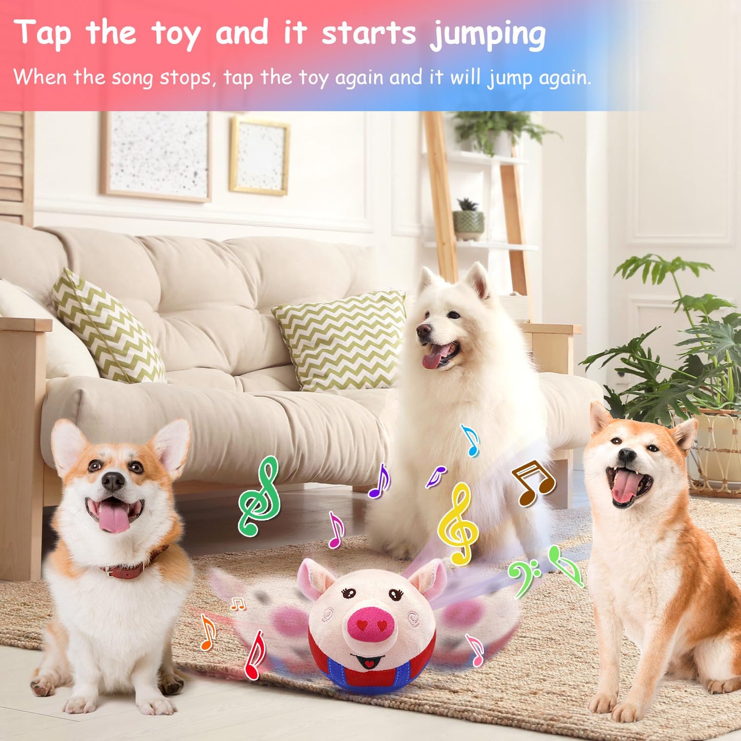 Interactive Dog Toys, Squeaky Dog Toys with Jumping Wiggling, Rechargeable Chew Dog Toy for Small/Medium/Large Dogs to Keep Them Busy