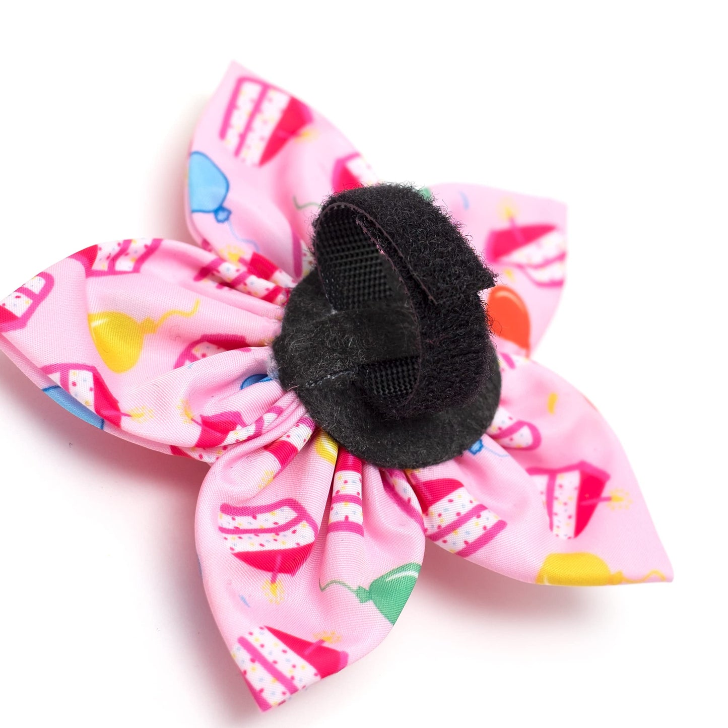 Flower Collar Attachment for Dogs & Cats – Soft Printed Polyester, Touch Fastener, Attaches to Any Collar - Sunflowers Pattern, Blue, Large