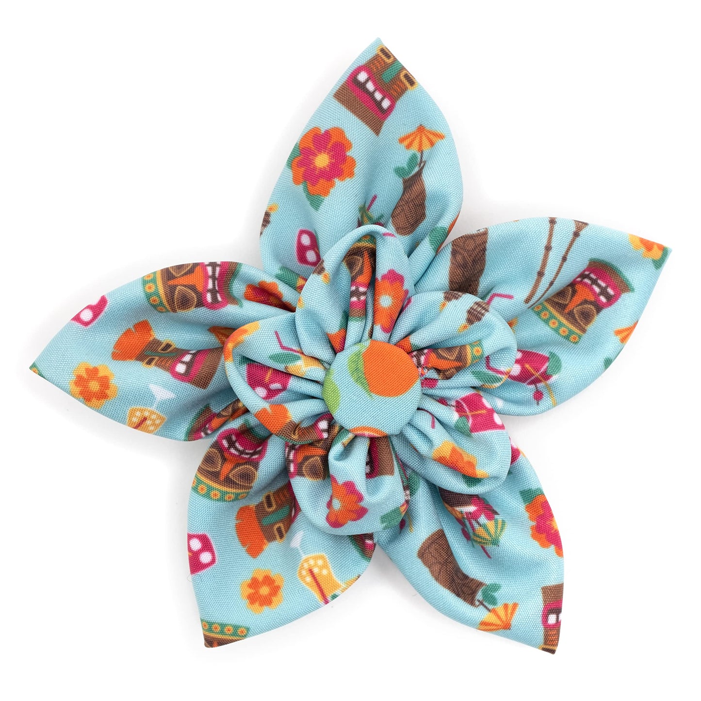 Flower Collar Attachment for Dogs & Cats – Soft Printed Polyester, Touch Fastener, Attaches to Any Collar - Sunflowers Pattern, Blue, Large